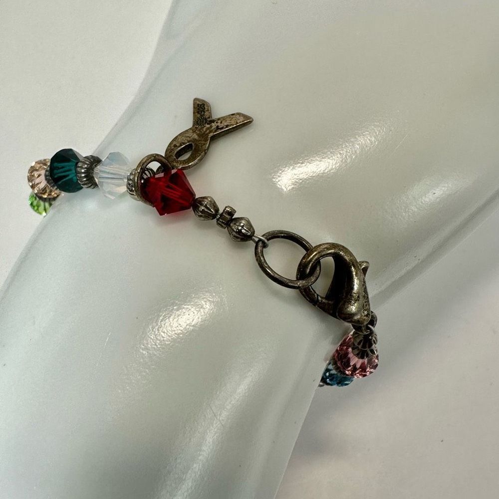 Sic Sterling Silver Swarovski Crystal Breast Cancer Awareness Bracelet